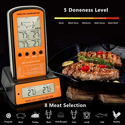 Tehwaaz Grill Thermometer, Wireless Remote Digital Meat Thermometer for Grilling with Dual Probes Remote & Instant Read Digital Cooking Thermometer for Grilling