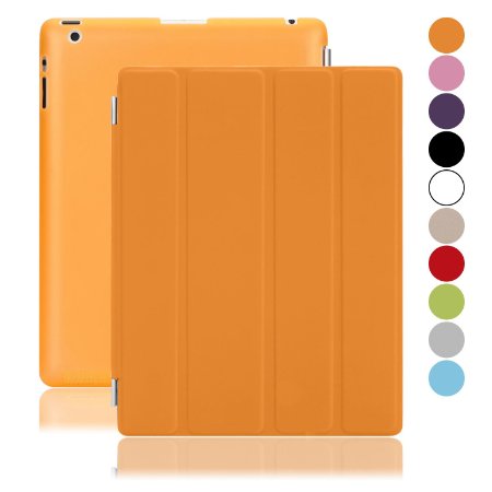 Besdata PT25_26 Ultra Thin Magnetic Smart Translucent Back Case Cover for Apple iPad 2, iPad 3, iPad 4 Bundle with Screen Protector, Cleaning & Stylus - Orange