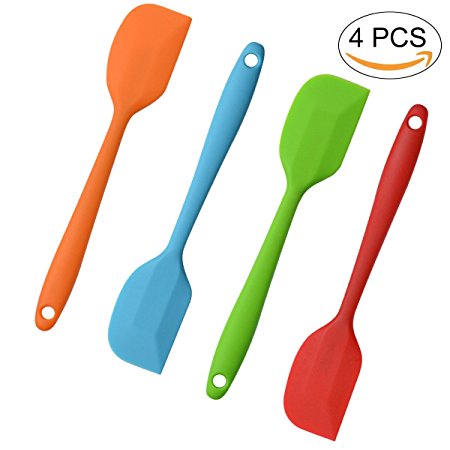 MOACC Silicone Spatulas - Heat Resistant Spatula Non-Stick Flexible Rubber with Solid Stainless Steel Essential Cooking Gadget and Bakeware Tool Set of 4