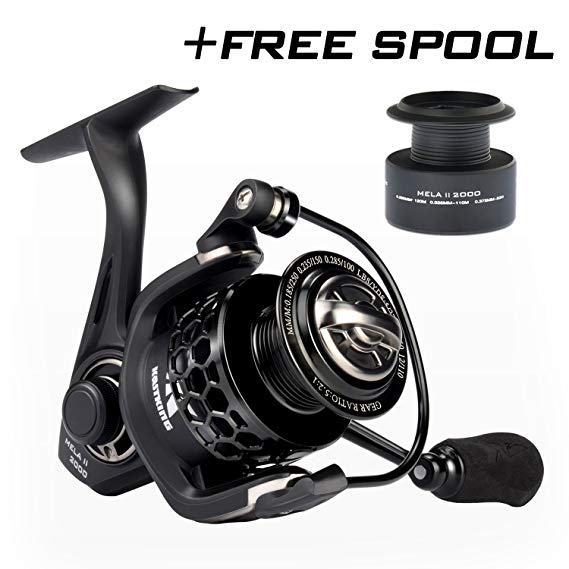 KastKing Mela II Spinning Reel, Light, Smooth Fishing Reel, FREE Spare Graphite Spool, 10   1 BB, 5.2:1 Gear Ratio, Powerful Carbon Fiber Drag System.