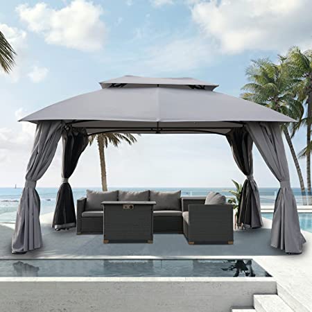 Grand Patio 10x13 Gazebo Double Vent Soft Top Canopy with Curtains and Netting for Patio, Deck, Backyard, Garden, Lawns