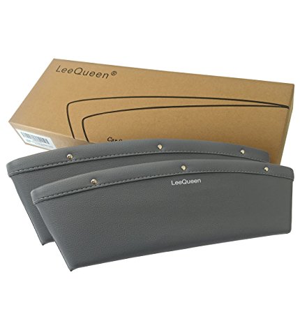 LeeQueen Car Pocket Organizer Fills the Gap Between the Seats and Stopping Dropping, Premium PU Leather (Gray, 2 Packs)