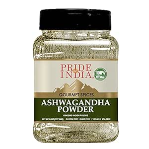 Pride Of India – Natural Ashwagandha Root Ground – Health Benefits – Good for Energy Level/Body Functions – No Gluten/Additives – Easy to Store – 8 oz. Medium Dual Sifter Jar