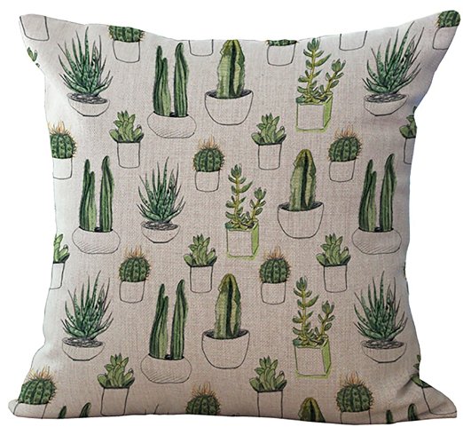 Crazy Cart Cotton Linen Square Decorative Throw Pillow Cover Cactus Painting Home Decorative Pillowcase Cushion Cover 18*18 inch