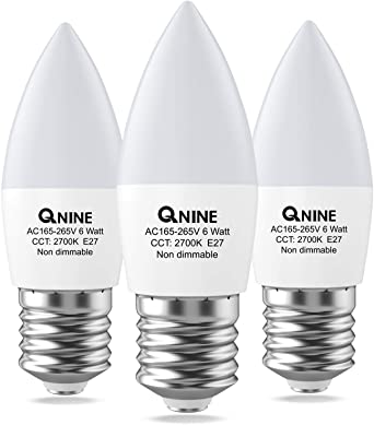 QNINE Warm White E27 Screw Bulb, 6W (60W Equivalent), LED Candle Bulbs, 2700K, Non-Dimmable, 3-Pack