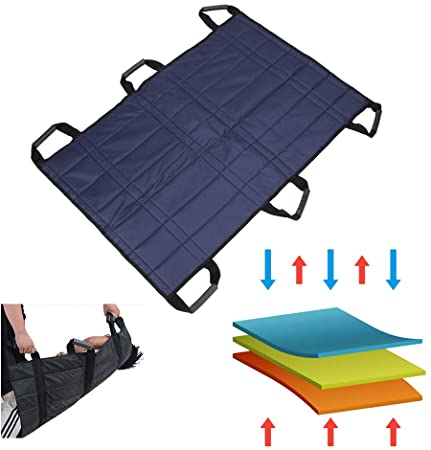Transfer Boards Belt Slide Bed Assistance Devices Adult Protective Underpads Draw Sheet Turner Medical Lift Sling Hospital Bed Patients Positioning Pad for Elderly Bariatric (Blue - 6 Handles)