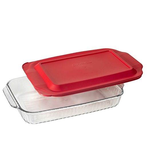 Pyrex 3-qt Sculpted Oblong Baking Dish w/ Red Lid, 9-Inch X 13-Inch