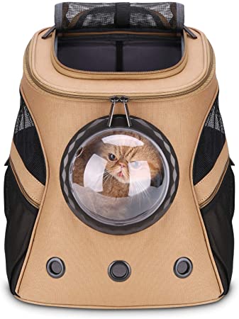 Lollimeow Large Pet Carrier Backpack, Bubble Backpack Carrier for Fat Cats and Puppies,Airline-Approved(Khaki)