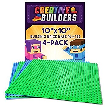 Creative Builders - 4 Pack Green   Blue Variety Pack Base Plates | Large 10" X 10" | LEGO compatible