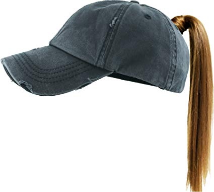 KBETHOS Ponytail Messy High Bun Hat Ponycaps Adjustable Cotton and Mesh Trucker Baseball Cap