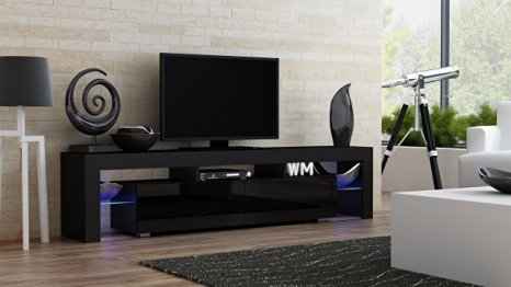 TV Stand MILANO 200 Black Body / Modern LED TV Cabinet / Living Room Furniture / Tv Cabinet fit for up to 90-inch TV screens / High Capacity Tv Console for Modern Living Room (Black & Black)