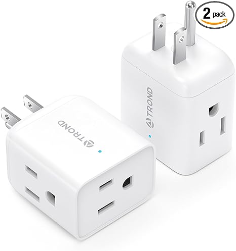 TROND Multi Plug Wall Outlet Extender - 2 Pack Electrical Outlet Splitter, Mini 3 Way Plug Extender Multiple Outlet Adapter, Wall Tap Outlet Expander for Home Office Cruise Travel Essentials, White