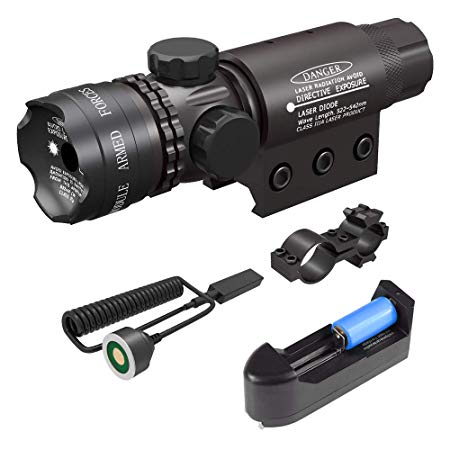 Feyachi Tactical Green Dot Laser Sight with Picatinny Rail Mount - Include Battery Charger, Barrel Mount & Cable Switch