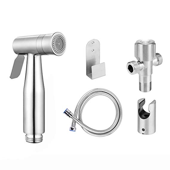 ONEVER Stainless Steel Handheld Bidet Sprayer Kit with Dual Spray Modes for Toilet Cloth Diaper Cleaning (include G1/2 valve adapter)