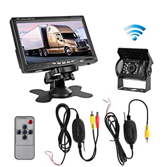 LeeKooLuu RC 12V-24V Wireless IR Night Vision Rear View Backup Camera and 7" TFT LCD mirror Monitor Kit For Truck / Van / Caravan / Trailers