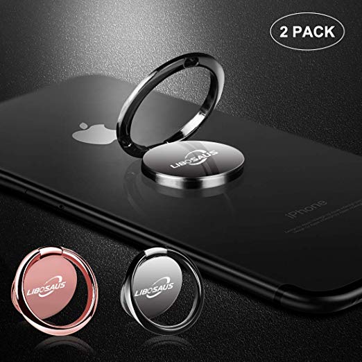 Phone Ring Finger Kickstand-Thin Metal Cell Phone Ring Holder Grip for Magnetic Car Mount Ring for Phone Compatible with All Smartphones 2 Pack (Rose Gold & Black)