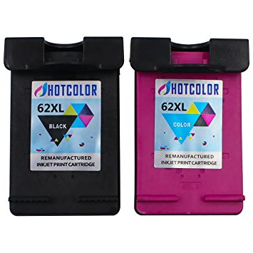 HOTCOLOR 2 Pack (1 Black 1Color) High Yield for HP 62XL Ink Cartridges High Capacity C2P05AN C2P07AN for HP ENVY 7645 OfficeJet 5740 5742 5745 Printer