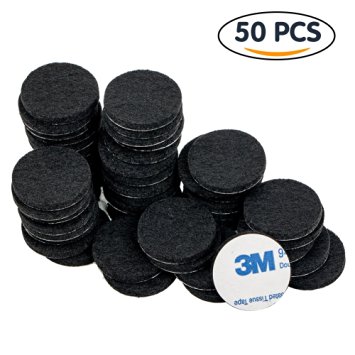Tenn Well Felt Pads, Round 1 Inch Self-adhesive Fiber Felting Heavy Duty Furniture Protectors for Hard Surfaces, Black( 50Pieces)