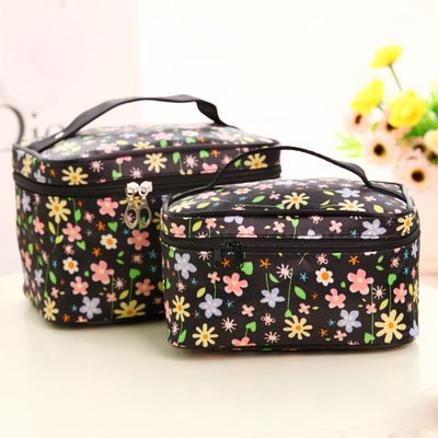 Shacos Fashionable Portable Cosmetic Toiletry Bags Polyester Fiber Makeup Brush Bags with Mirror 2pcs a Set (Floral)
