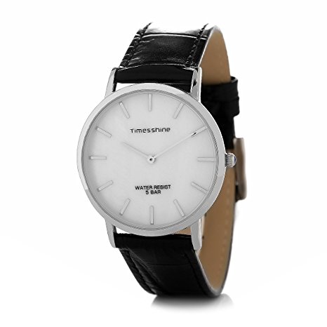Timesshine Men's TSM1520 Classic Ultra Thin Shell Dial Quartz Watch with Genuine Leather Band