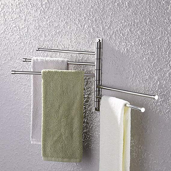 KES Bath Towel Holder Swing Out Towel Bar SUS 304 Stainless Steel Bathroom Hand Towel Rack 5-Bar Folding Arm Swivel Hanger Wall Mount Polished Finish, A2102S5
