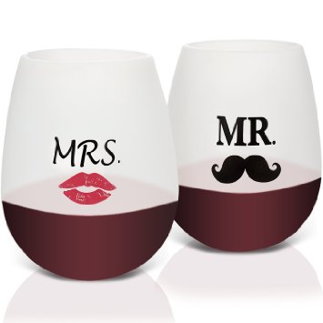 Mr & Mrs Wine Drinking Glasses Set - Best as Wedding Stuff for Bride and Groom - Bridal Shower & Bachelorette Party Gifts, Engagement Presents, Newlywed or Wedding Anniversary Gift for Married Couples