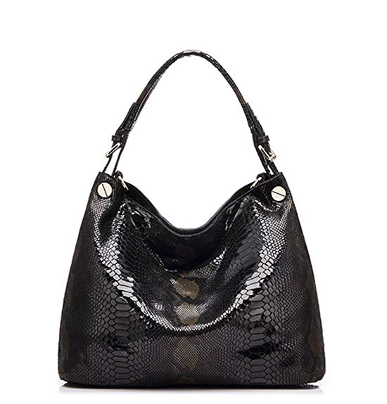 CLELO Genuine Leather Handbag for Women Python Embossed Shoulder Bag Soft