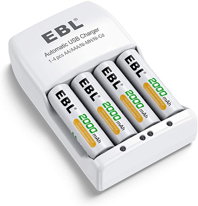 EBL Rechargeable AA Batteries 2000mAh (4 Pack) and Rechargeable Battery Charger for Ni-MH/Ni-CD AA AAA Rechargeable Batteries