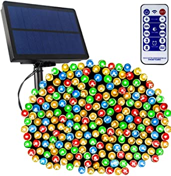 Tcamp 164Ft 500 LED Solar Christmas Lights, Waterproof Outdoor Indoor String Lights with Remote Timer, 8 Modes Solar Powered Fairy Lights for Christmas Tree Wedding Party Holiday Decor (Multi-Color)