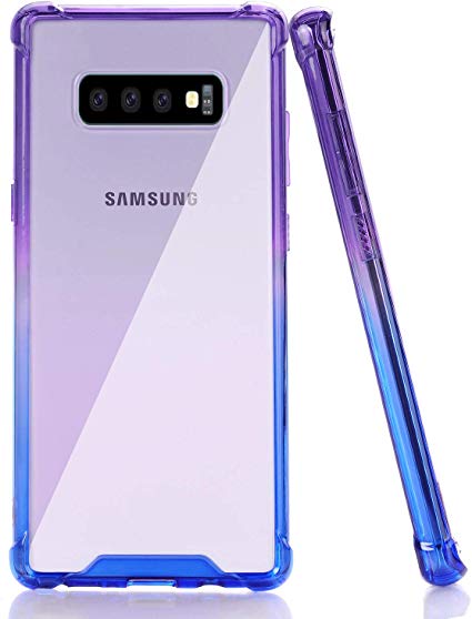 BAISRKE Galaxy S10 Case, Blue Purple Gradient Shock Absorption Flexible TPU Soft Edge Bumper Anti-Scratch Rigid Slim Protective Cases Hard Plastic Back Cover for Samsung Galaxy S10