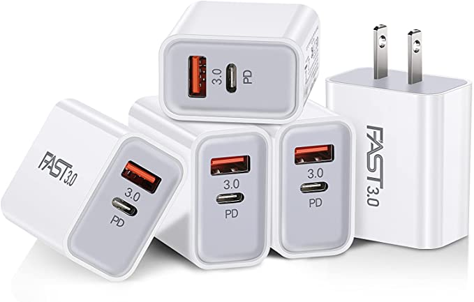 20W USB C Fast Charger 5-Pack Boxeroo Dual Port PD Power Delivery   Quick Charging 3.0 Wall Charger Block Plug Compatible for iPhone 12/11 /Pro Max, XS/XR/X, 8/7/6, Pad Pro, Samsung Galaxy, Pixel