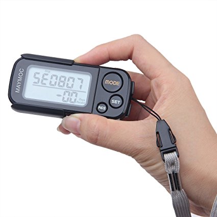 MAYMOC MAYMOC black 12 Month Warranty 30 DAY MEMORY Multifunctional 3D Pedometer with Clip and Strap, Extremely Accurate Step Counter, Walking Distance Miles and Km, Calorie Counter,
