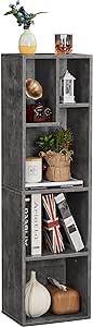 VECELO 4-Tier Bookcase, Modern Storage Cabinet with Height Difference Shelves for Standard Textbooks, 5 Cubes, Vertical or Horizontal, Easy Assembly, Grey