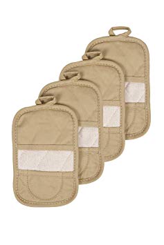 Ritz Royale Collection 100% Cotton Terry Cloth Mitz, Dual-Function Pot Holder/Oven Mitt Set, 4-Pack, Biscotti