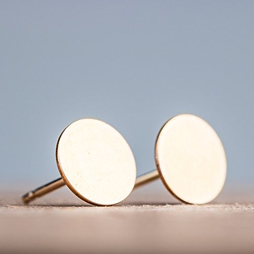 Round Circle Disc Stud Earrings in 14K Yellow Gold Fill - Smooth and Flat 7mm Nail Head Posts