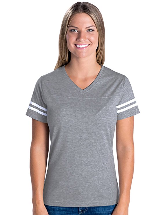 LAT Apparel Ladies Football Jersey V-Neck Tee Short SleeveT-Shirt