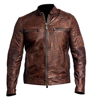 CHICAGO-FASHIONS Vintage Cafe Racer Distressed Brown Biker Leather Jacket