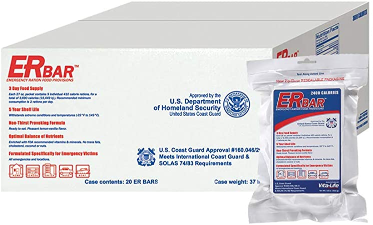 ER Emergency Ration 2400 Calorie Food Bars for Survival Kits and Disaster Preparedness, Case of 20, 1AC