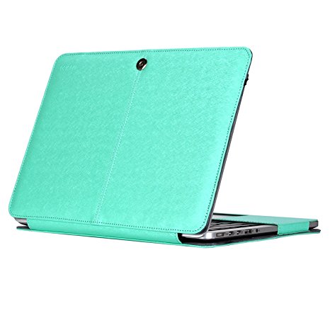 Mosiso PU Leather Case Only for MacBook Pro 13 Inch with Retina Display No CD-Rom (A1502/A1425, Version 2015/2014/2013/end 2012), Book Cover Folio Sleeve with Stand Function, Silky Mint Green