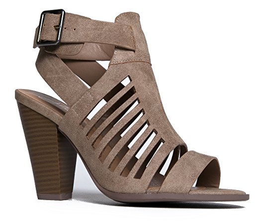 Strappy Open Toe High Heel - Sexy Stacked Wood Sandal - Vegan Leather Cutout Shoe - Miko by J Adams