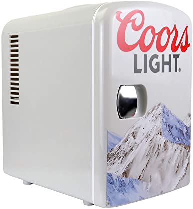 Coors Light Portable 6 Can Thermoelectric Mini Fridge Cooler/Warmer, 4 L/4.2 Quarts Capacity, 12V DC/110V AC Plugs Included Great for Home, Dorm, Car, Skincare, Cosmetics, Medication, ETL Listed