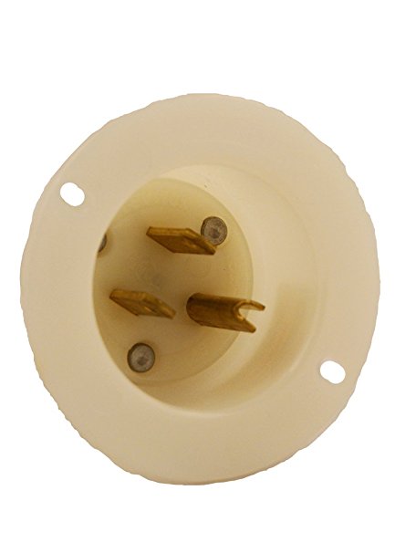 Leviton 5278-C 15 Amp, 125 Volt, Flanged Inlet Receptacle, Straight Blade, Industrial Grade, Grounding, White