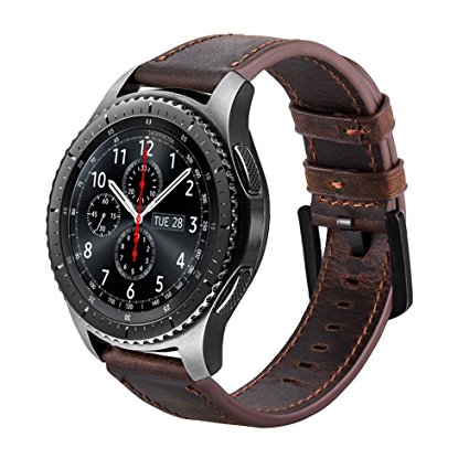 Gear S3 Frontier Band, MroTech 22mm Quick Release Genuine Vintage Leather Watch Strap Replacement Watchband for Samsung Gear S3 Classic, Gear Live, Pebble Time, Amazfit Pace, LG Watch and more (Coffee)