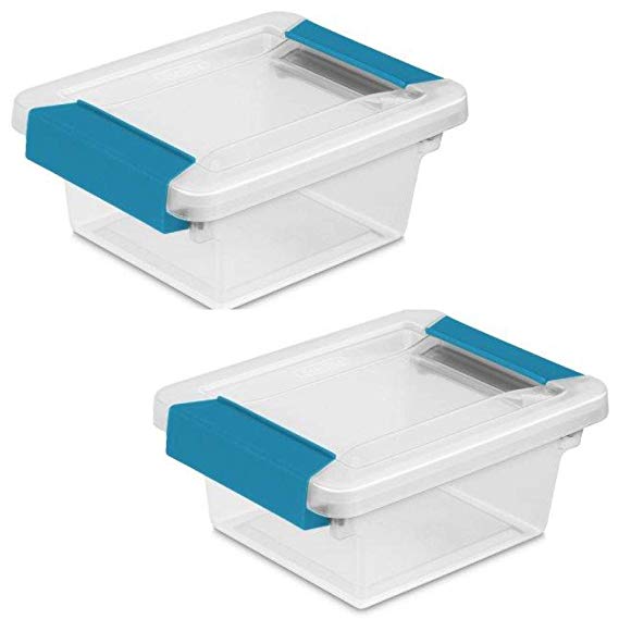 STERILITE Mini Clip Box, Clear with Blue Aquarium Latches, 2-Pack