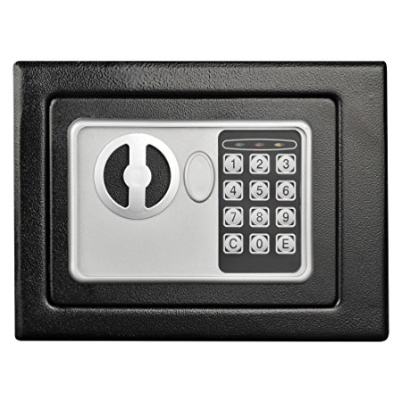 Digital Security Safe Box for Valuables- Compact Waterproof and Fireproof Steel Lock Box with Electronic Combination Keypad by Stalwart- Black