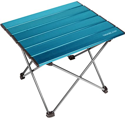 Trekology Portable Camping Table with Aluminum Table Top, Hard-Topped Folding Table in a Bag for Picnic, Camp, Beach, Useful for Dining, Cutting, Cooking with Burner & Easy to Clean