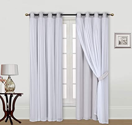 ECM. Catarina Layered Solid Blackout and Sheer Window Curtain Panel Pair with Grommet Top 2 Layered (Cloud Grey, 2PC 52" x 108")