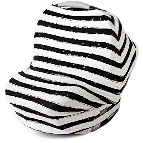 Stretchy Multi Use Carseat Canopy | Nursing Cover | Shopping Cart & High Chair Cover | Scarf - Dots & Stripes | Best Baby Shower Gift for Boys & Girls | Fits Infant Car Seat | For Breastfeeding Moms