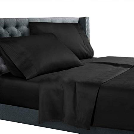 Nestl Bedding 4 Piece Sheet Set - 1800 Deep Pocket Bed Sheet Set - Hotel Luxury Double Brushed Microfiber Sheets - Deep Pocket Fitted Sheet, Flat Sheet, Pillow Cases, Full XL - Black