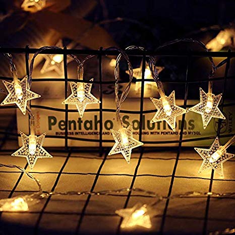 Zhuohao Star String Lights, 39.4Ft 80LED 8 Modes Star Fairy Lights with Remote Control, USB & Battery Powered String Lights for Xmas, Party, Wedding, Garden, Home Decorations（Warm White).